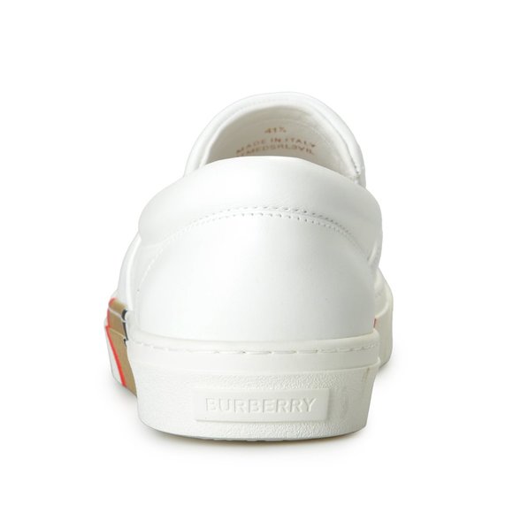 Burberry Men's Thompson Optic White 100% Leather Low Top Trainers Slip On Shoes - Picture 3 of 8